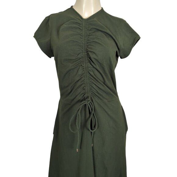 eShakti cap sleeve Ruched drawstring‎ Cotton Jersey dark olive green dress 14 - Picture 10 of 16